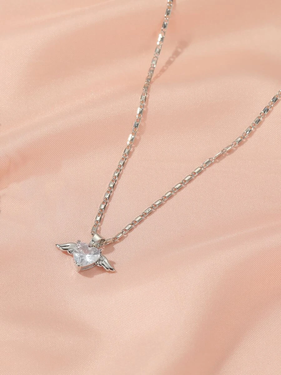 สร้อยคอ จี้ พลอย หัวใจ & ปีก kk-110