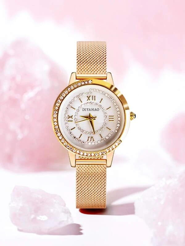 นาฬิกาควอตซ์ ตกแต่ง พลอยเทียม  น-0117