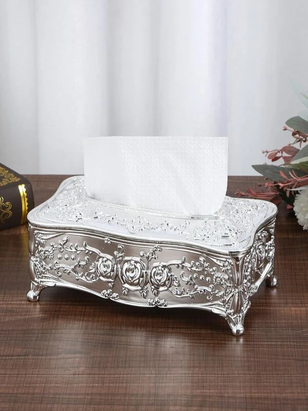 กล่องทิชชู่ ABS เนื้อเยื่อ จัดเก็บ วินเทจ การออกแบบ ดอกไม้ สำหรับ เดสก์ทอป 1 ชิ้น nn-56