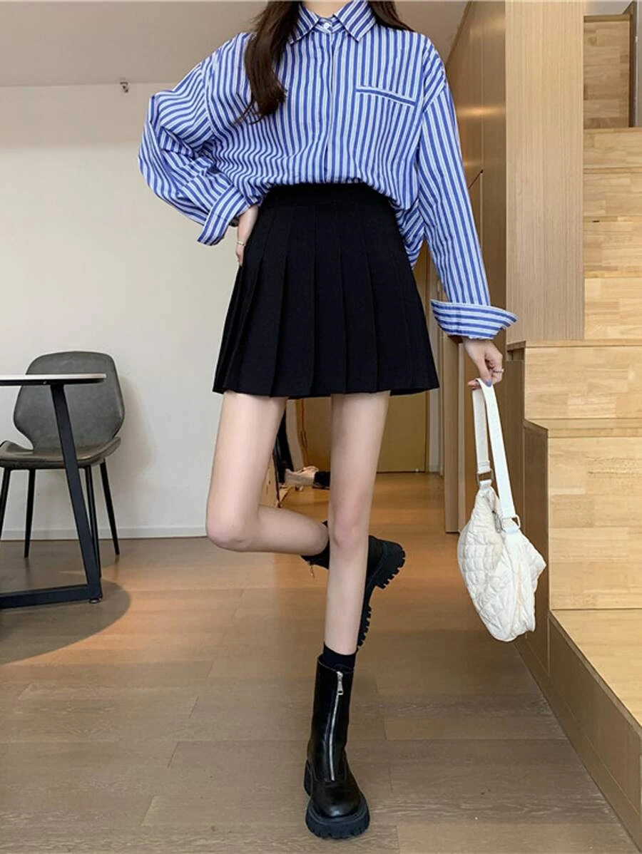 กระโปรง สีพื้น พลีต ตัวสั้น jj-30