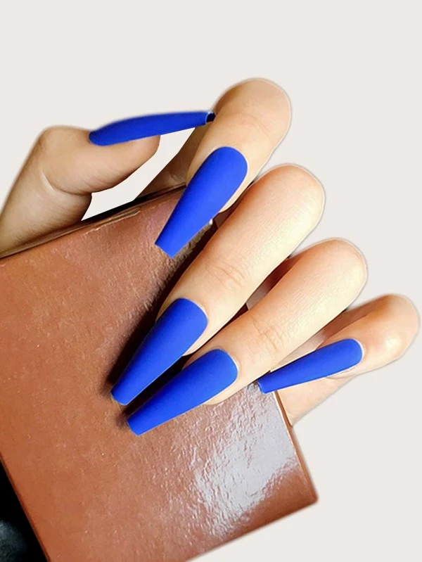 24 ชิ้น เล็บปลอม ทรงคอฟฟิน ยาว & ตะไบเล็บ 1 ชิ้น & เทป 1 แผ่น c-40