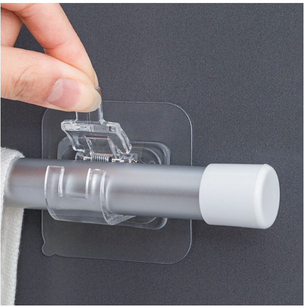 R71-ตะขอแขวนผ้าม่าน แบบติดผนัง มีกาวในตัว ปรับได้ ไม่มีตะปู 2 ชิ้น