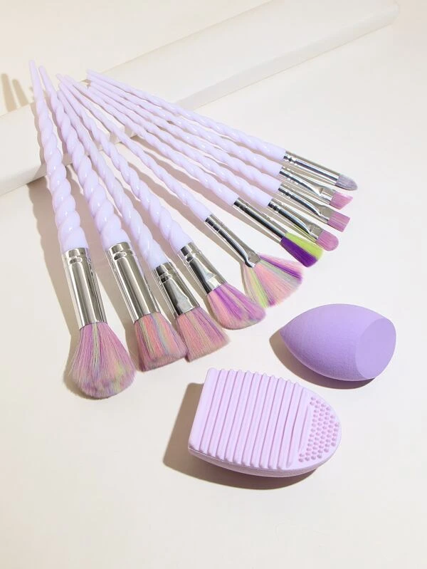 แปรงแต่งหน้า 10 ชิ้นฟองน้ำ 1 ชิ้นและเครื่องมือทำความสะอาด 1 ชิ้น e-26