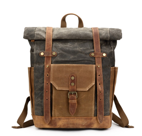 HU62-ผ้าใบกระเป๋าเป้สะพายหลัง Patchwork สีกันน้ำผ้าใบกระเป๋าผู้ชายเดินทางกลางแจ้ง Packsack แล็ปท็อป Rucksack