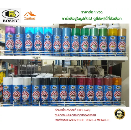 JN46-สีสเปรย์ บอสนี่ สีประกายเพชร มีทุกสี Pearl & Metallic Bosny 400 cc. / 300 กรัม พ่นรถยนต์ มอไซค์ พ่นตกแต่ง สีกระป๋อง สีพ่นเหล็ก สีพ่นพลาสติก สีพ่นไม้ สี
