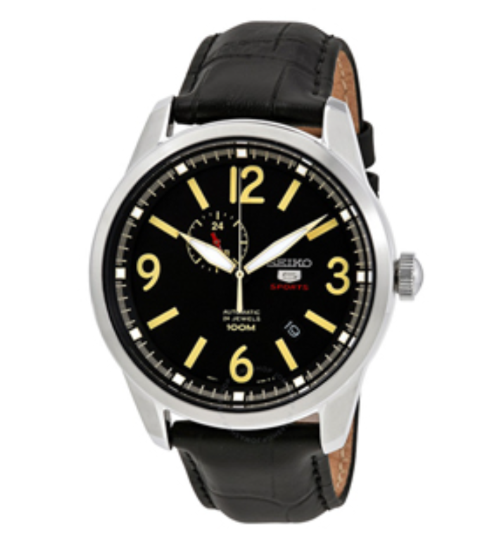 H64-SEIKO นาฬิกาข้อมือผู้ชาย SPORTS 5 Automatic สายหนังแท้ รุ่น SSA297 - สีเงิน/สีดำ