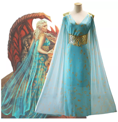 SE47@Mother of Dragons Game of Thrones Costume Daenerys Targaryen Dress With Cloak Women Maxi Dress Halloween Queen Cosplay Dresses