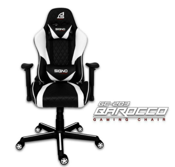 ก03 เก้าอี้เกมมิ่ง Gaming Chair Signo GC-203 (BLACK/WHITE) เก้าอี้เกมมิ่งเกียร์ เก้าอี้เกม เก้าอี้คอม ขาวดำ