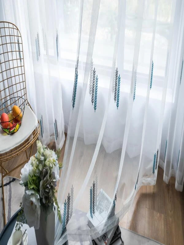 ผ้าม่าน ผ้าโปร่ง เย็บปักถักร้อย ข้าวสาลี  ผ133