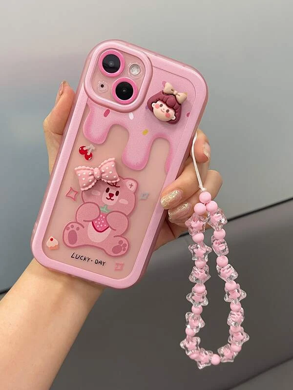 เคส โทรศัพท์ ตกแต่ง การ์ตูน เด็กสาว & โบว์ พร้อมสายคล้อง 3D ค-22