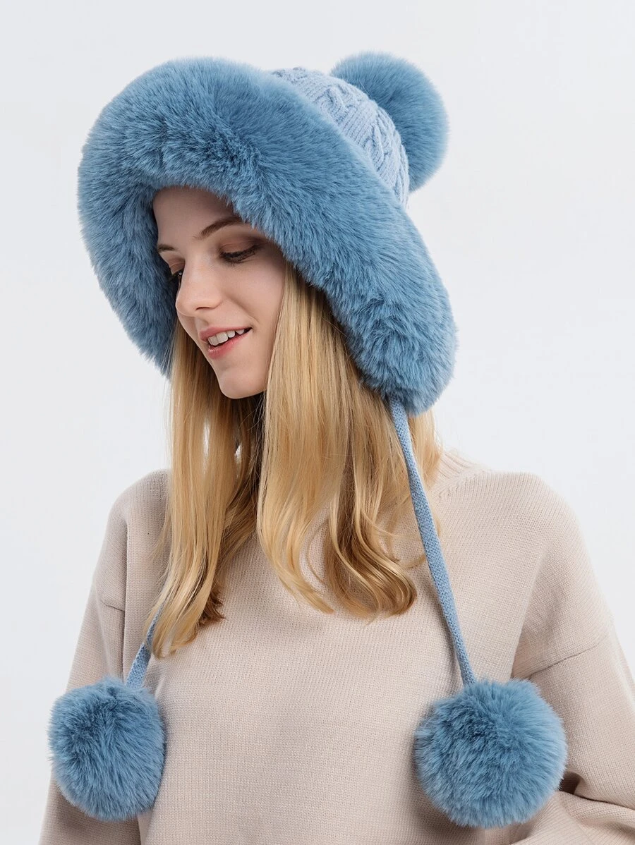 หมวก ตกแต่ง ปอมปอม ขนนุ่ม  j-29