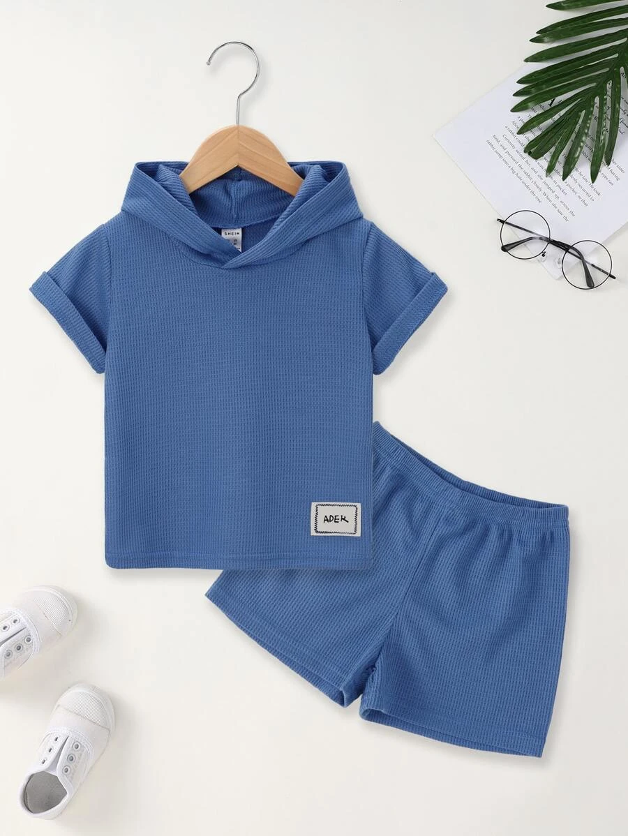 เด็กผู้ชาย เสื้อยืด & กางเกงขาสั้น แพทช์ ตัวอักษร ฮูด b-55