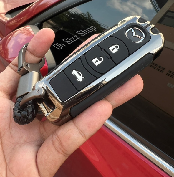 K97-เคสโลหะรีโมทรถมาสด้า Mazda 3 Hard Case 360 องศา (Alloy Silicone Key Cover with Silicone Push button Guard) Mazda Key Cas