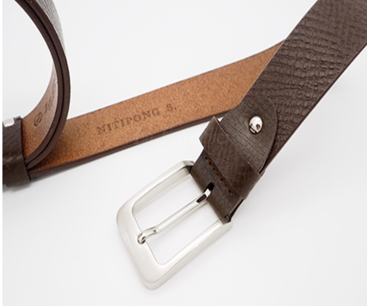 MAN87-เข็มขัดหนังวัวแท้แผ่นเดียวลายมุ้ง สีน้ำตาล พร้อมหัวเข็มขัดนิกเกิ้ล