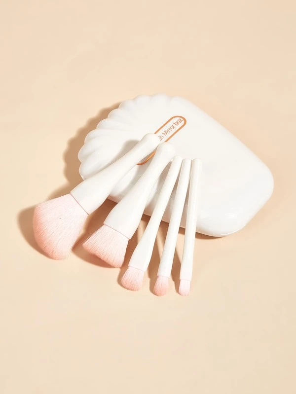 5 ชิ้น เซ็ต แปรงแต่งหน้า พร้อม กล่องเก็บกระจก e-97