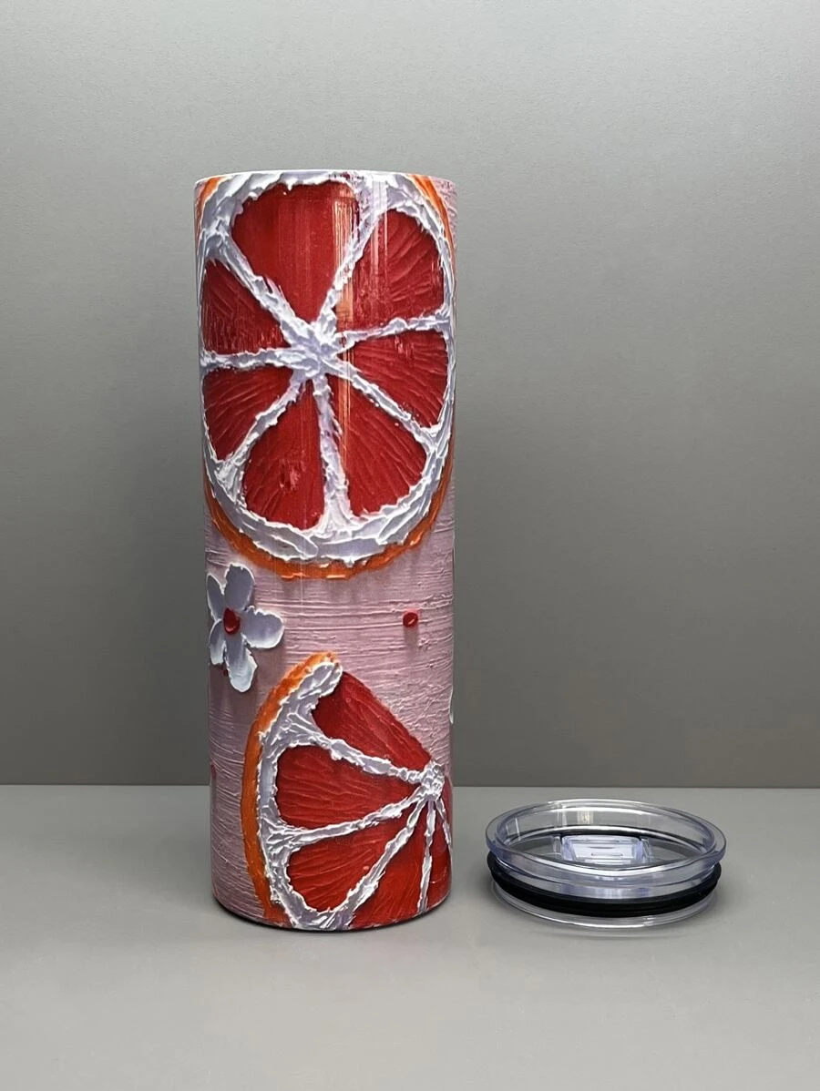 ขวดน้ำฉนวน ส้ม & ลาย ดอกไม้ 1 ชิ้น  pp-45