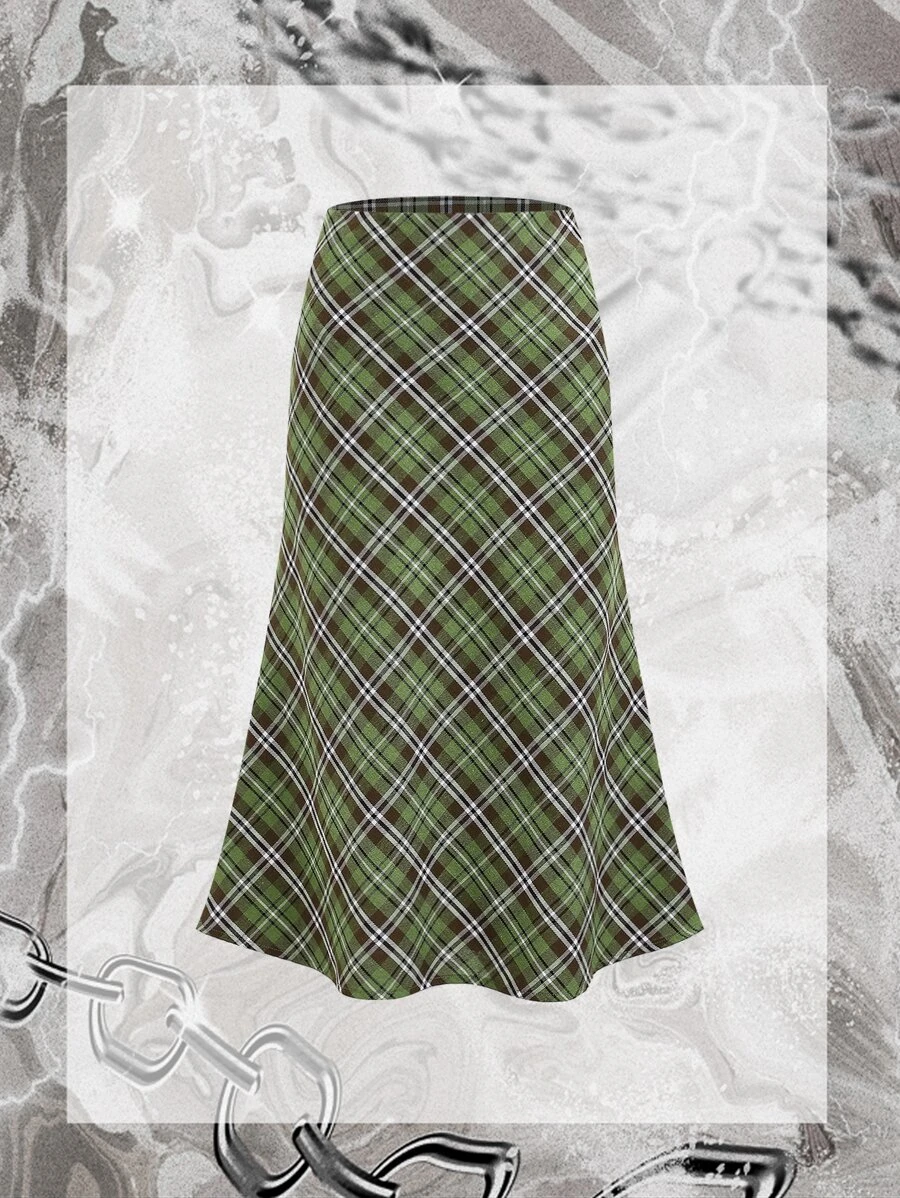 กระโปรง กรันจ์ ลายสก็อต เอวสูง jj-27