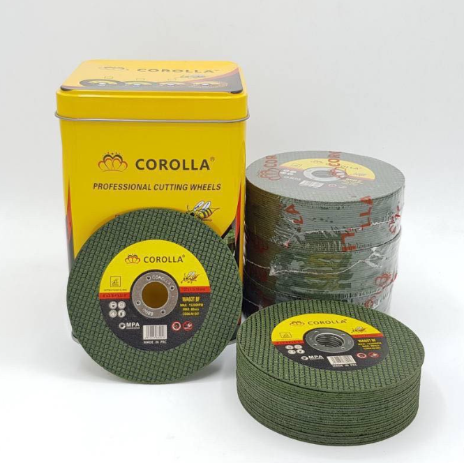 M-19 ใบตัดเหล็ก ตัดสเตนเลส 4นิ้ว COROLLA (107 mm) 1.2 มิล ใย 2 ชั้น เกรดพีเมียม 1กล่องมี 100แผ่น