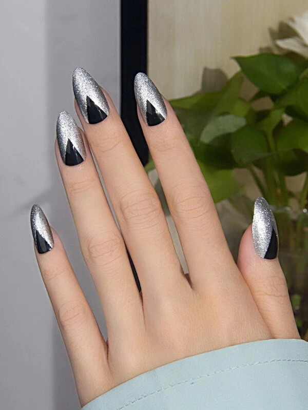 24 ชิ้น ยาว เล็บปลอม ทรงอัลมอนด์ & ตะไบเล็บ 1 ชิ้น & 1 แผ่น แถบสาย c-80