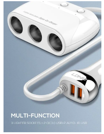 GE45-ที่ชาร์จในรถ ฟาสชาร์จ QC3.0 Super Car Charger ช่องเสียบจุดบุหรี่ 3 พอร์ตยูเอสบี 4 รุ่น C504Q รับประกัน 1 ปี