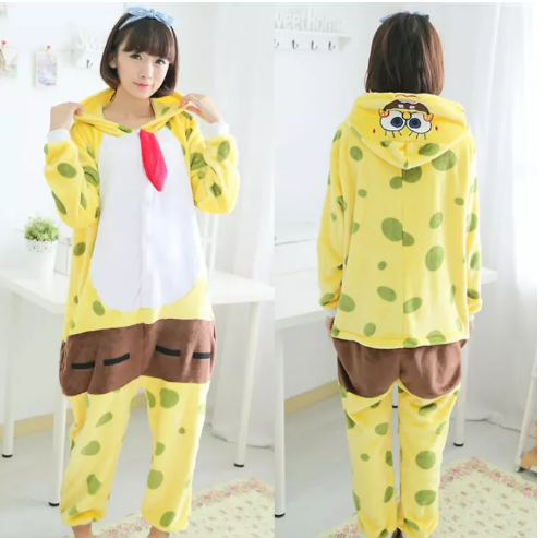 SE57@Adult SpongeBob Onesie Kigurumi Pajamas Unisex Anime Cartoon Cosplay Jumpsuit Winter Flannel Homewear