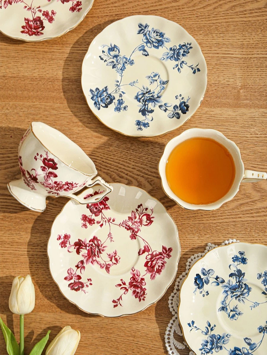 1 ชิ้น เครื่องลายคราม แก้วมัค & สไตล์ยุโรป ลาย ดอกไม้ แก้วกาแฟ & จานอาหารค่ำ สำหรับ บ้าน oo-152