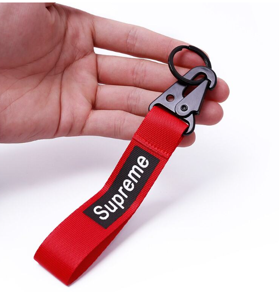GX168-พวงกุญแจรถยนต์ ผ้าแคนวาส จี้รูป Supreme แบบสร้างสรรค์