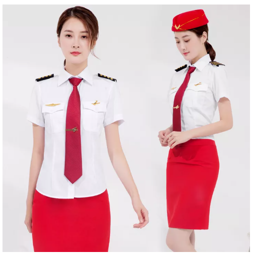 SE43@ชุดยูนิฟอร์มการบินเสื้อเชิ้ตชุดยูนิฟอร์มกัปตันผู้หญิงชุดยูนิฟอร์มแอร์โฮสเสื้อเชิ้ตแขนสั้นชุดพนักงานต้อนรับบนเครื่องบินสำหรับนักบินหญิงโรงแรม