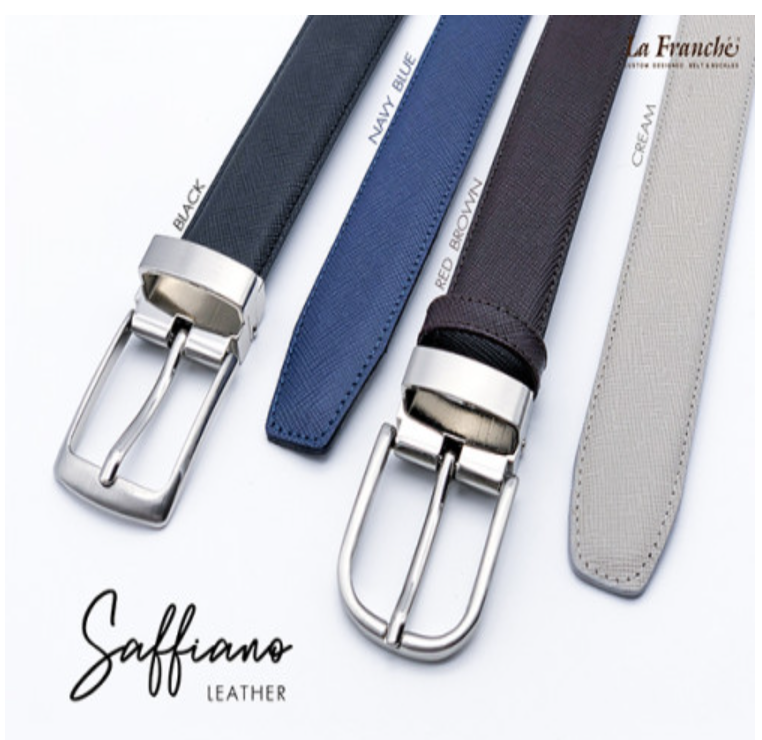 MAN86-เข็มขัดหนังวัวแท้ Saffiano พร้อมหัวเข็มขัดหนีบนิกเกิ้ล