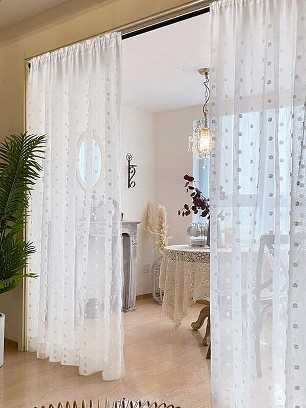 ผ้าม่านโปร่งบานเดี่ยว ลายสวิสดอต  ผ116