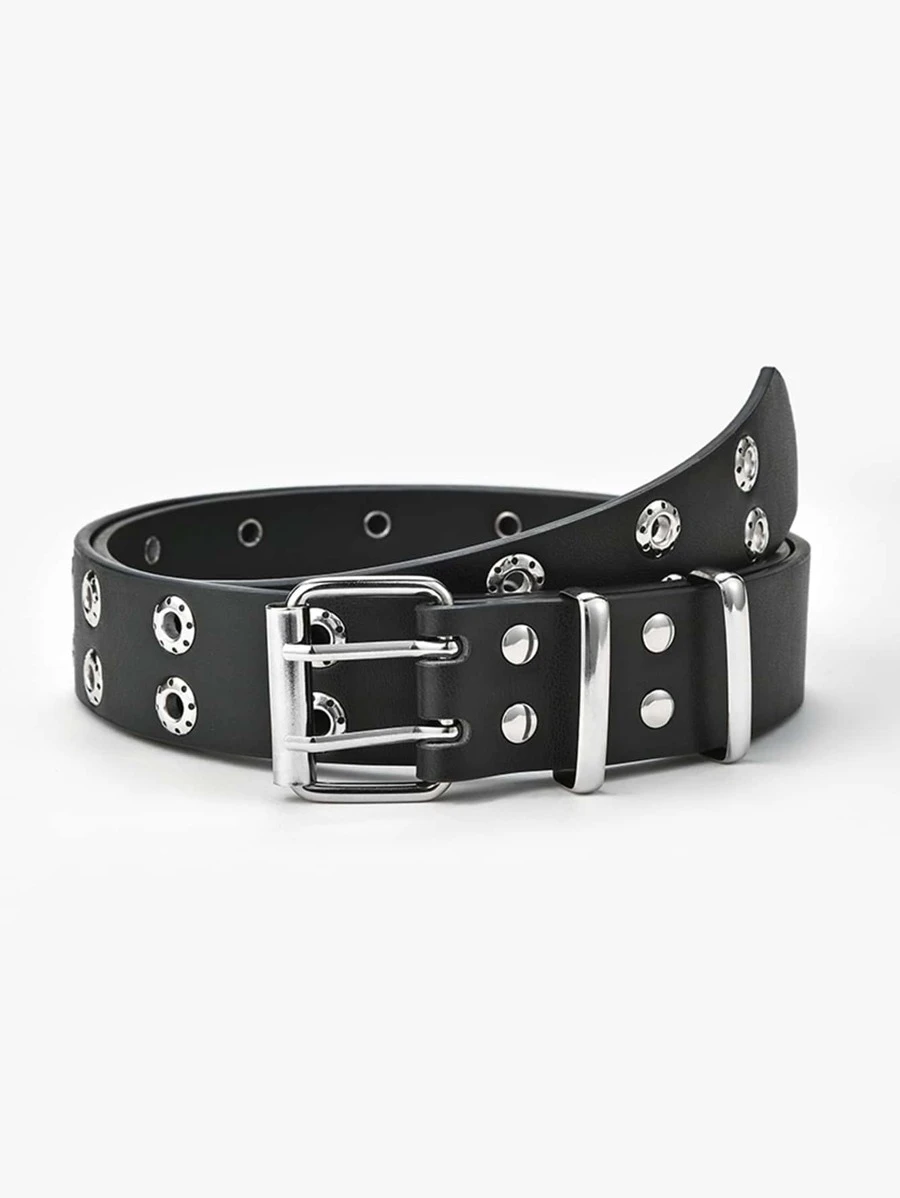 Eyelet Decor PU Buckle Belt  l-041