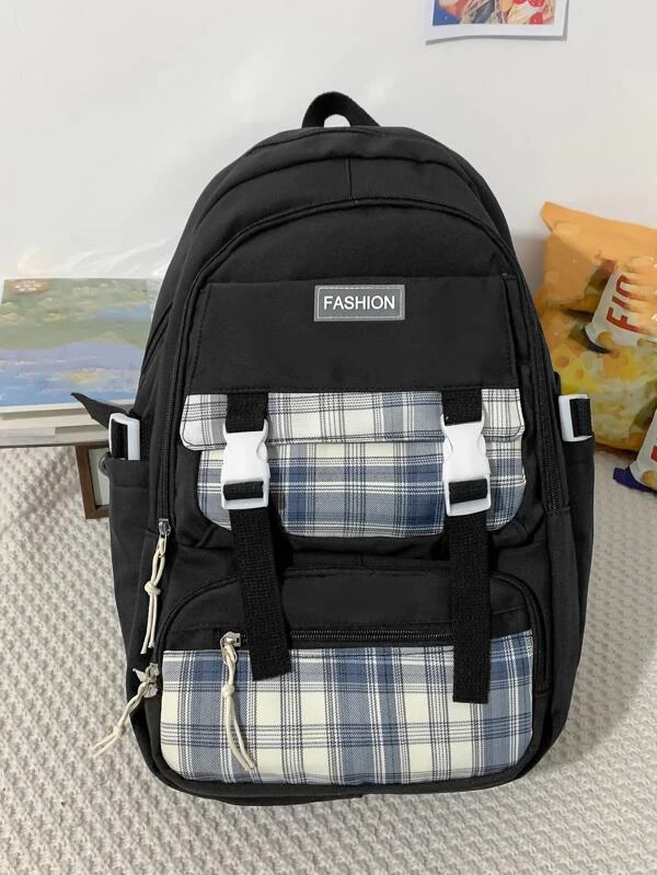 กระเป๋าเป้ คลาสสิค ลายสก็อต แพทช์ ตัวอักษร ll-14