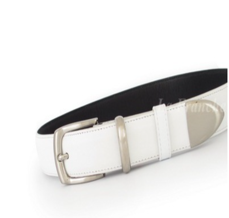MAN82-เข็มขัดหนังวัวแท้คลาสสิคขาว พร้อมหัวเข็มขัดชุดนิกเกิ้ล