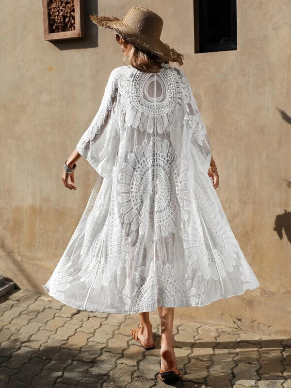 กิโมโน ผ้าโปร่งปักลาย สายผูกเอว  mm-171