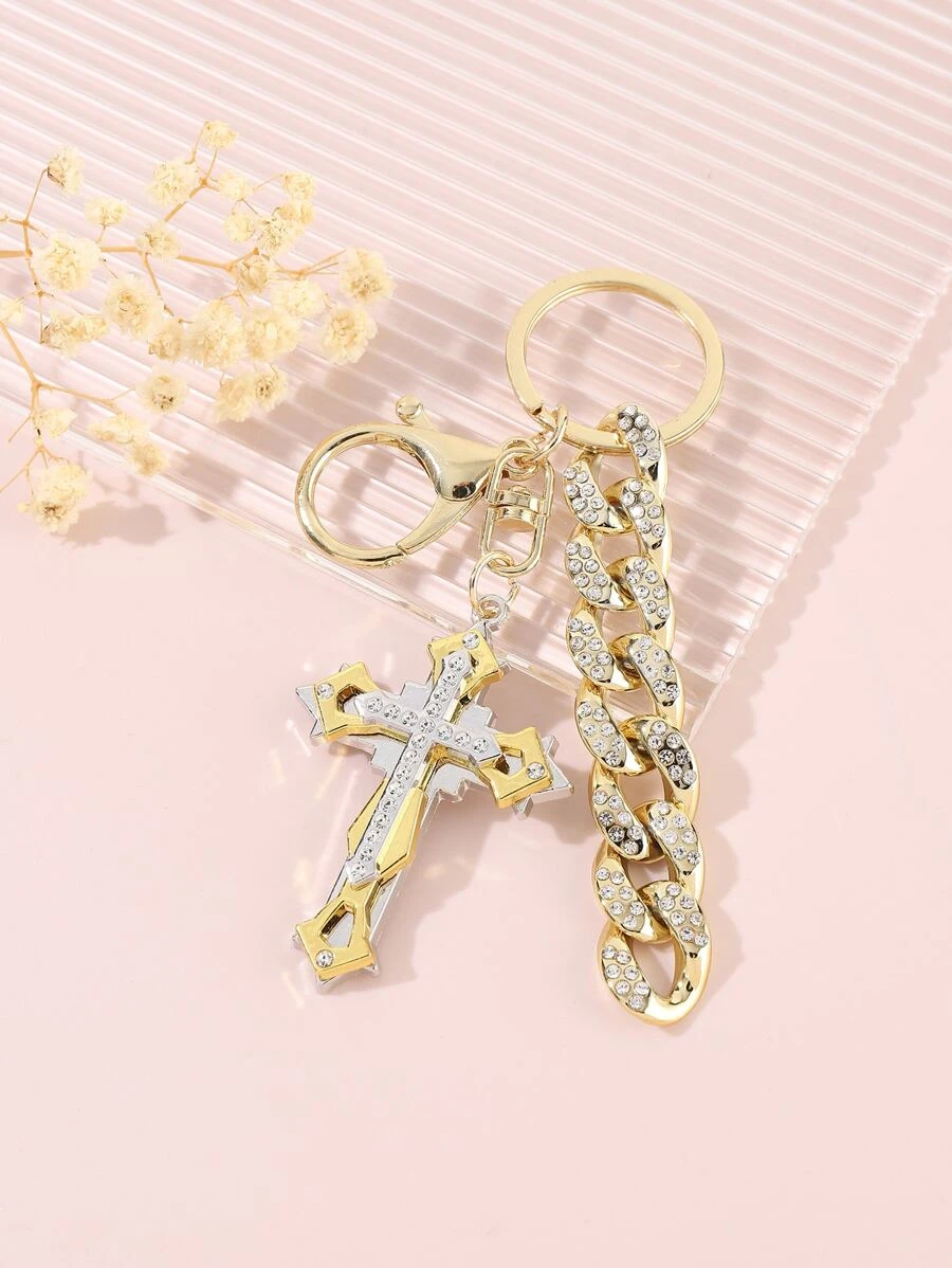 พวงกุญแจ พลอยเทียม ครอส & จี้ รูปโซ่  k-035