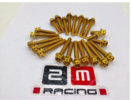 FU156-น็อตชุดแคร้ง น็อตแคร้งเครื่อง Honda WAVE125I(2012)/Msx125-sf/Msx125 น็อตสแตนเลสแท้ ลายหัวเจาะ (จำนวน 23 ตัว)ทอง น็อตแคร้งเครื่อง WAVE อะไหล่แต่ง