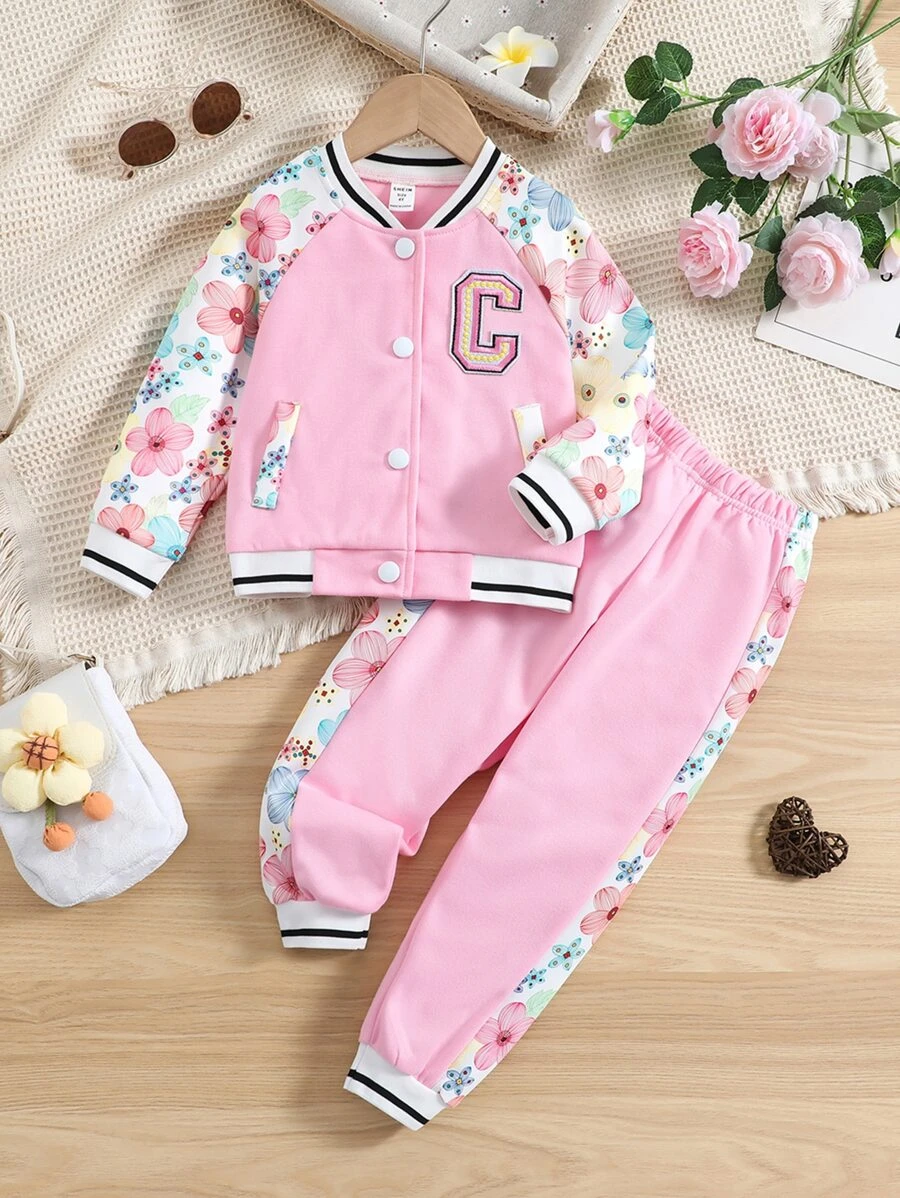 แจ็กเกต เด็กเล็กผู้หญิง ลายดอกไม้ แขนแรกแลน วาร์ซิตี้ และ กางเกงวอร์ม a-83