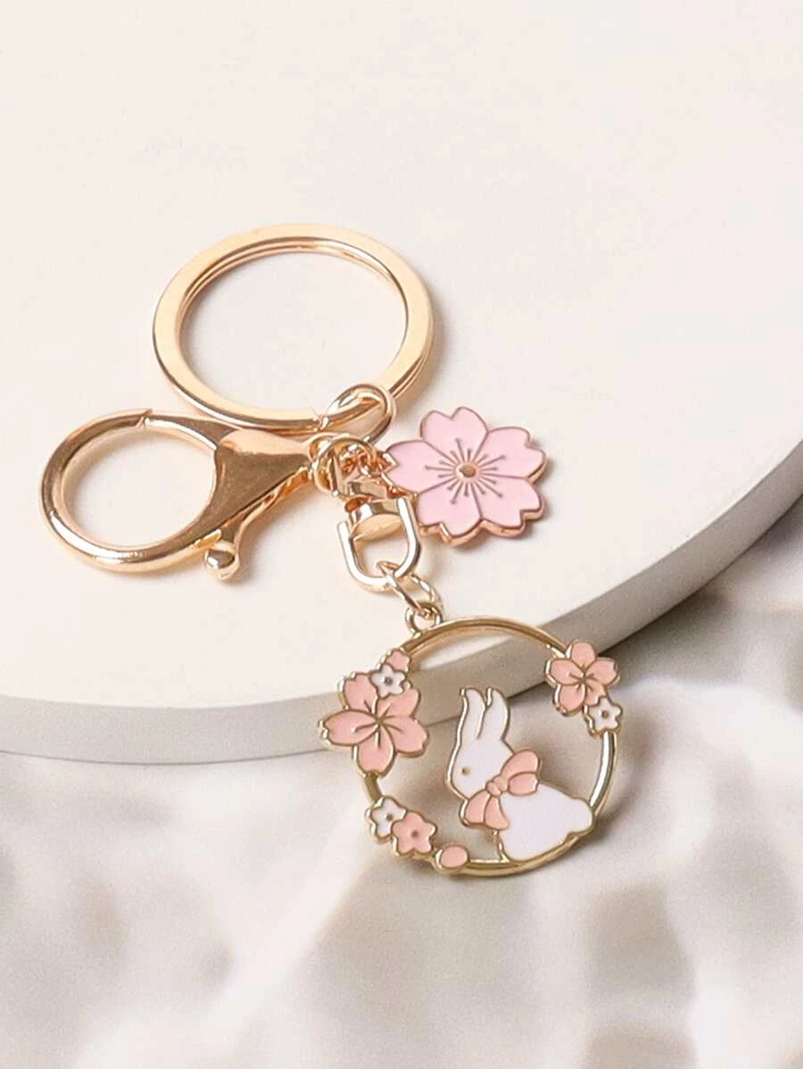 พวงกุญแจ ดอกไม้ & จี้กระต่าย  k-026