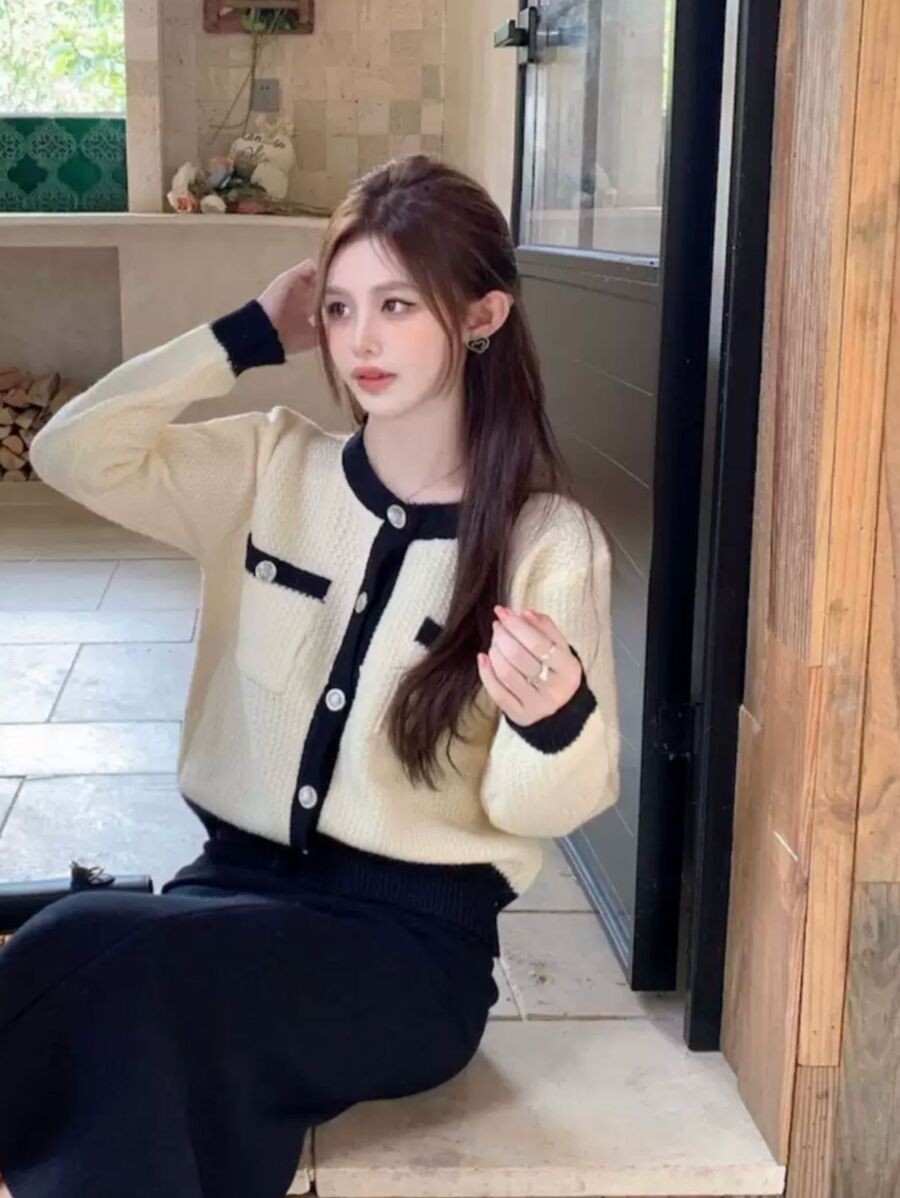 คาร์ดิแกนไหมพรม ผ้าไหมพรม ถักลายเม็ดข้าวโพด มีกระเป๋าใช้งานได้จริง  i-12