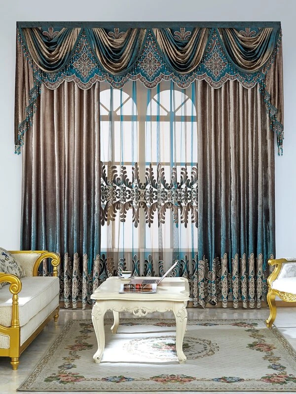 ผ้าม่านเดี่ยว ปัก ดอกไม้   063