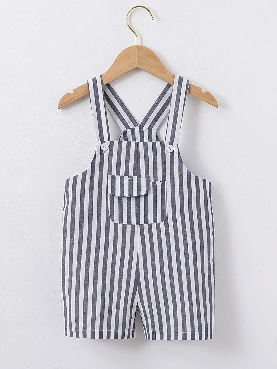 เด็กผู้ชาย ชุดรอมเปอร์ กางเกงขาสั้น ลายทาง กระเป๋าพนัง b-39