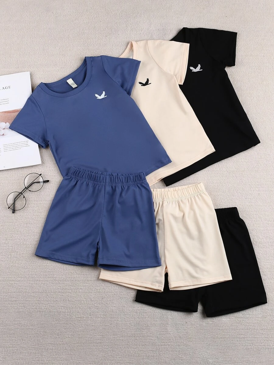 เด็กผู้ชาย 3 ชิ้น ลาย สัตว์ เสื้อยืด & 3 ชิ้น กางเกงขาสั้น b-61