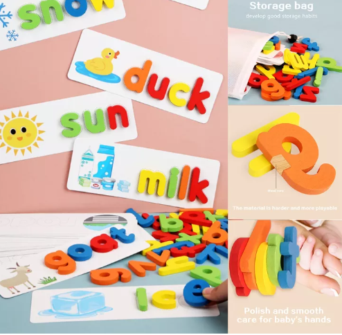 N68-ตัวต่อจิ๊กซอว์ พร้อมส่ง Spelling game ของเล่นไม้สะกดคำภาษาอังกฤษ สำหรับเด็ก สไตล์