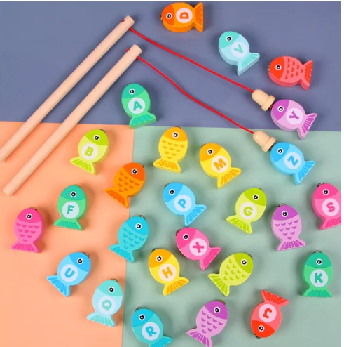 ONE18-ของเล่นตกปลาแม่เหล็กไม้ดิจิตอล ของเล่นเพื่อการศึกษา ให้การศึกษาแก่เด็ก ของเล่นตกปลาตัวอักษร เกมปริศนา