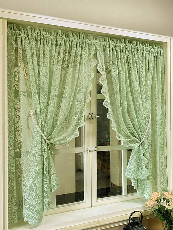 ผ้าม่านโปร่งบานเดี่ยว ลูกไม้ ตกแต่ง  0082