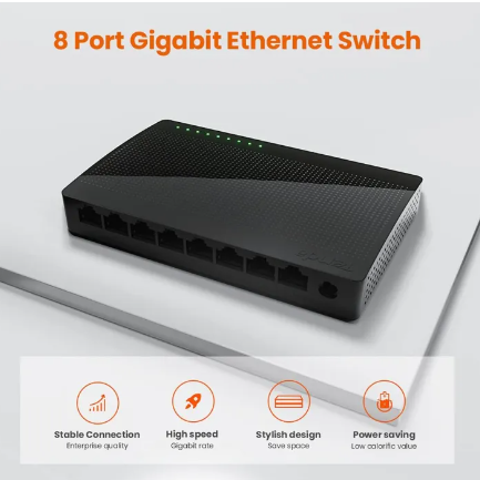 GE04-Tenda สวิตช์เชื่อมต่อเครือข่าย 8 พอร์ต SG108 Network Switch 8 Ports 10/100/1000Mbps Fast Ethernet RJ45 Switcher Lan Hub MDI/MDIX Full/Half duplex exchange รุ่น SG108 รับประกัน 5 ปี