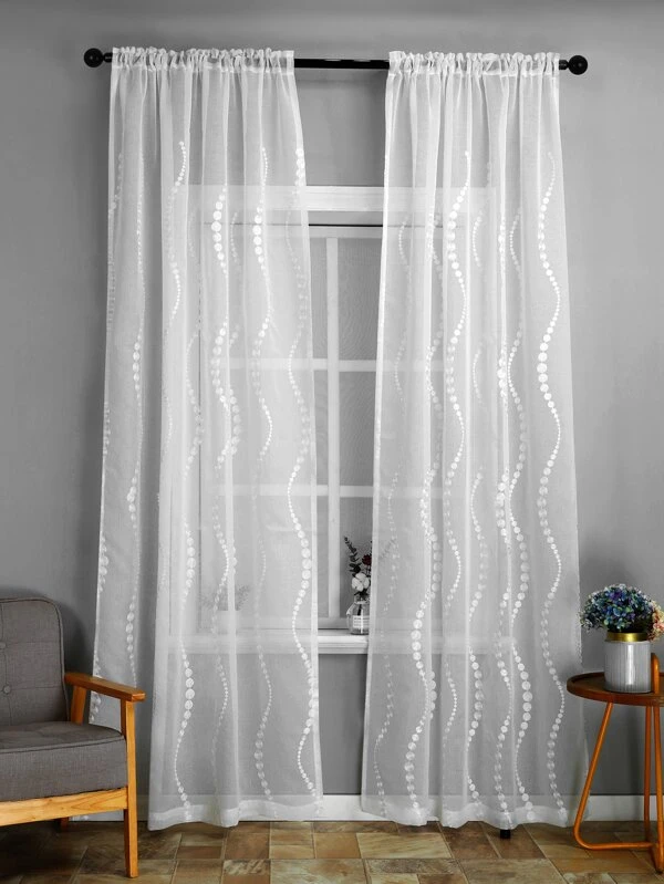 ผ้าม่าน ผ้าโปร่ง กลม เย็บปัก  ผ157