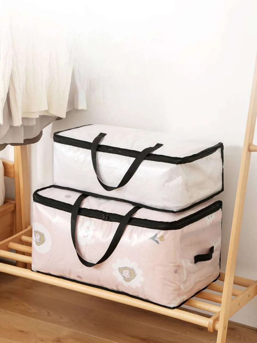 กระเป๋าเก็บผ้านวม ลาย สตรอว์เบอร์รี & ดอกไม้ กันน้ำ 1 ชิ้น  gg-77