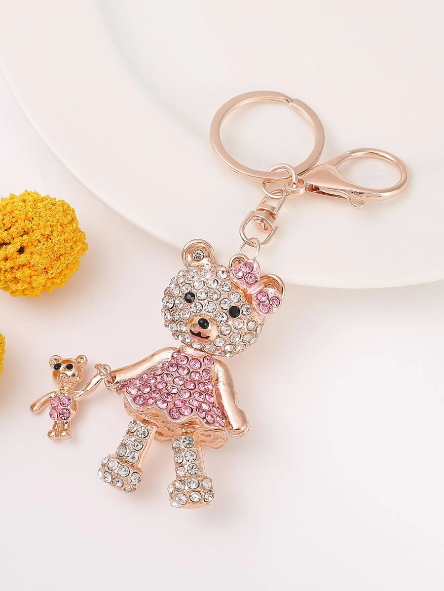 พวงกุญแจ พลอยเทียม จี้ หมี การ์ตูน  k-047