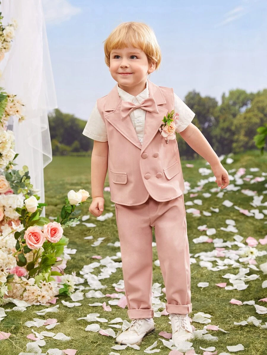 เด็กผู้ชาย เสื้อเบลเซอร์ โบว์หน้า หัวเข็มขัดคู่ & เสื้อเชิ้ต & กางเกง b-11